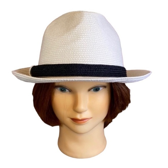 Classic Fedora Braided Hat White with Black Belt - Picture 1 of 9